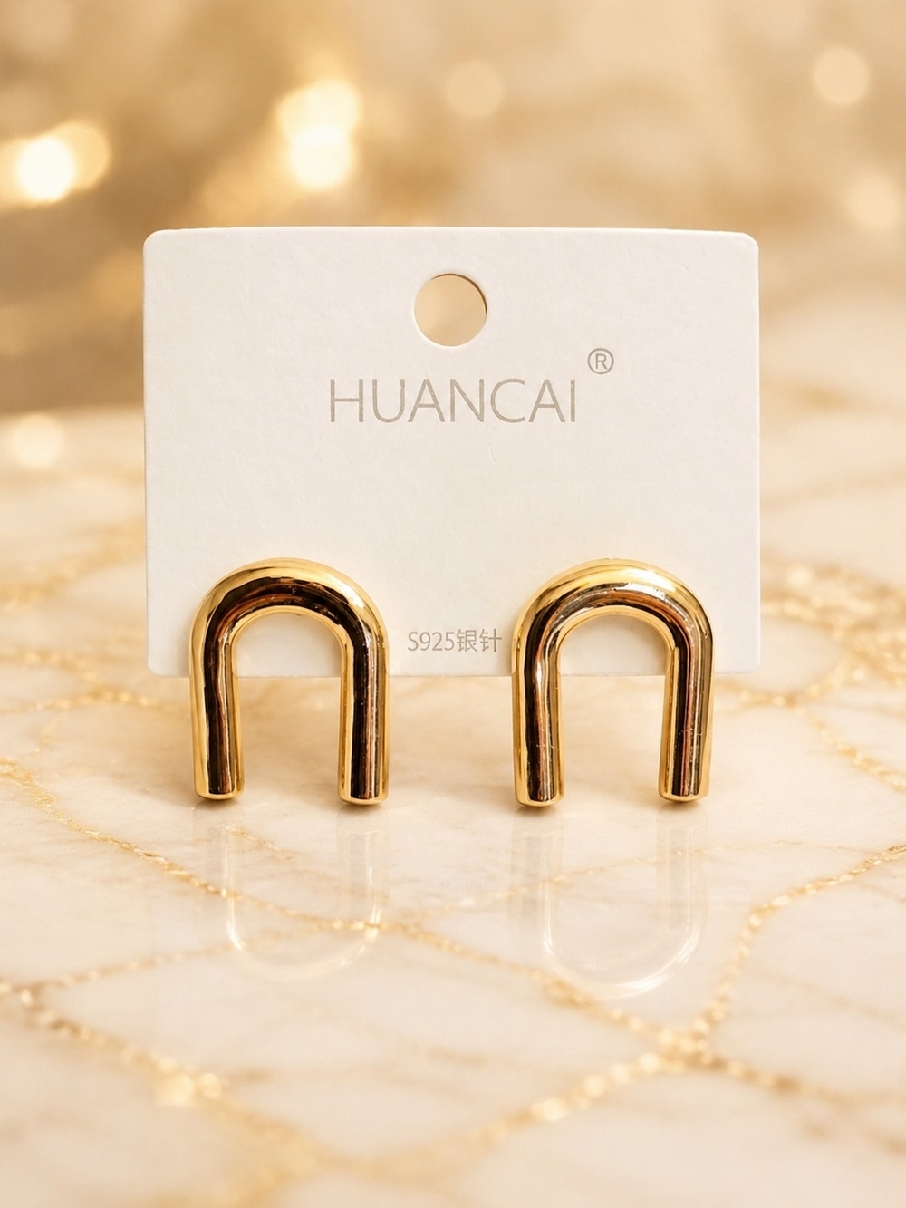 Gold U-Shape Stud Earrings